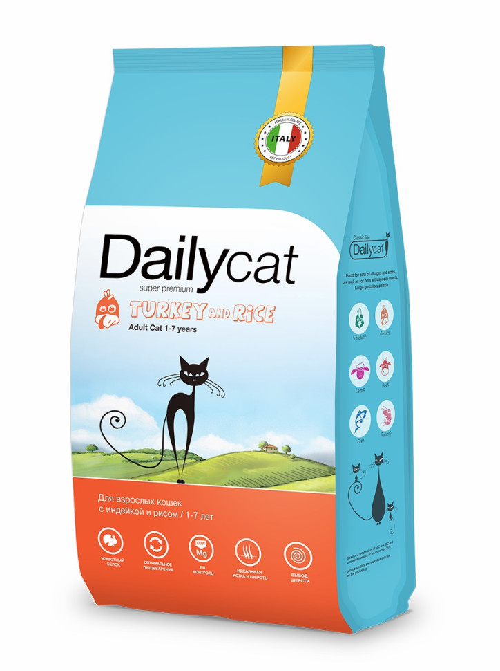 фото Сухой корм для взрослых кошек dailycat adult turkey & rice с индейкой и рисом, 400 г