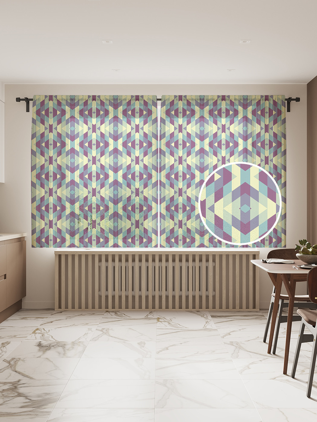 

Фототюль JoyArty "Полосатые ромбы", 145x180 см (2 полотна со шторной лентой + 50 крючков), Полосатые ромбы