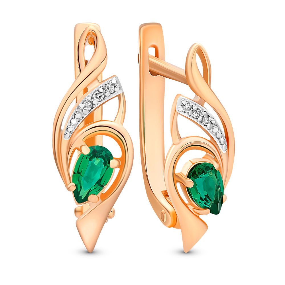 

Серьги из красного золота 585Gold 102004519, изумруд искусственный/бриллиант, 102004519