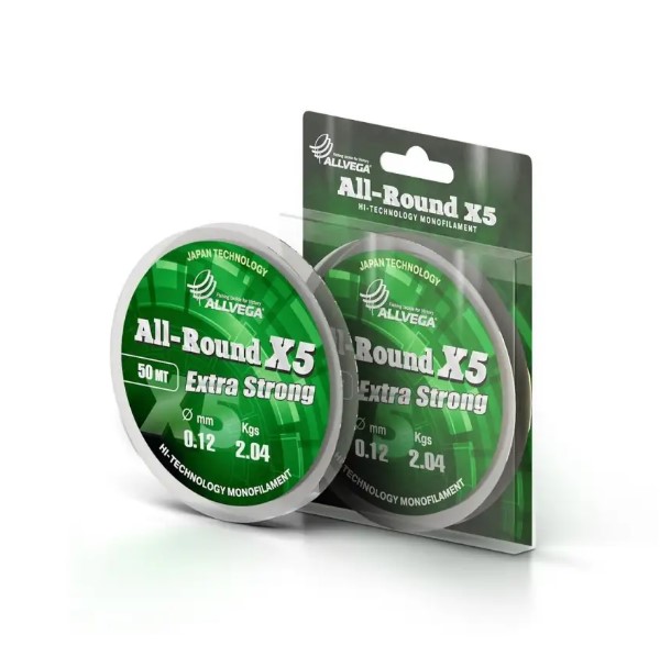 

Леска монофильная Allvega "All-Round X5" 0.12мм (100м) (2,04кг) (прозрачная), Прозрачный, All-Round X5