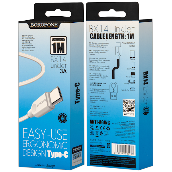 

Кабель lightning - usb type-c Borofone BX14 1 м белый
