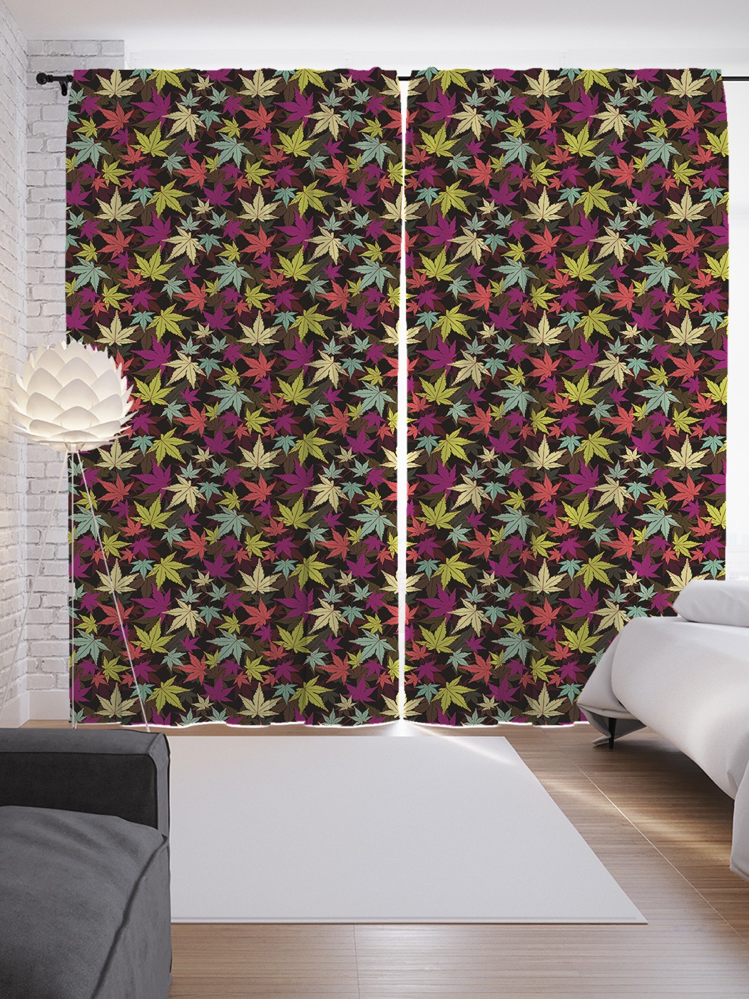 

Шторы JoyArty с фотопечатью "Цветные кленовые листья" из сатена, 290х265 см, Цветные кленовые листья