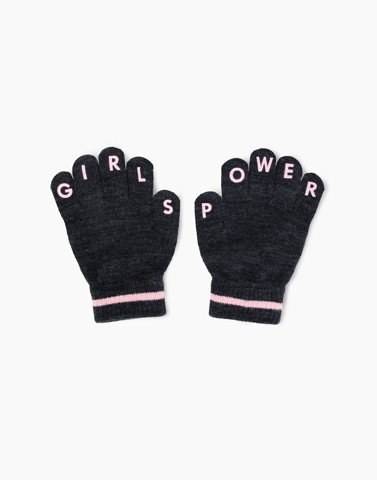 Перчатки с принтом для девочки Gloria Jeans GAS012089 серый меланж/розовый 2-5л/0