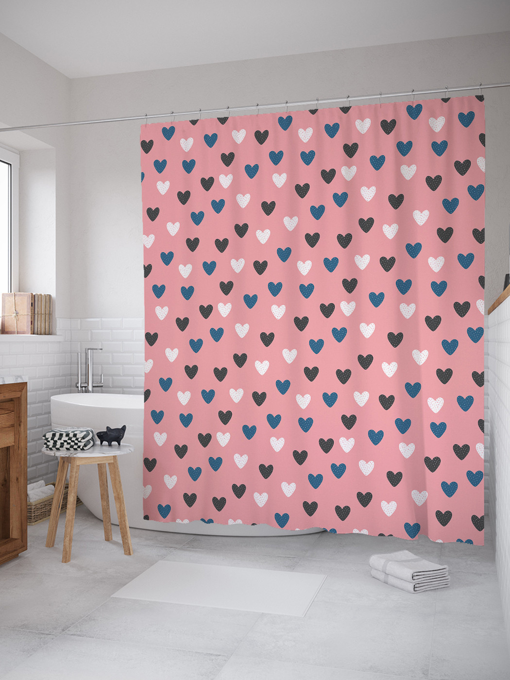 

Штора для ванной занавеска в ванную JoyArty "Ванильные сердца" 180х200 с крючками, Розовый, Ванильные сердца