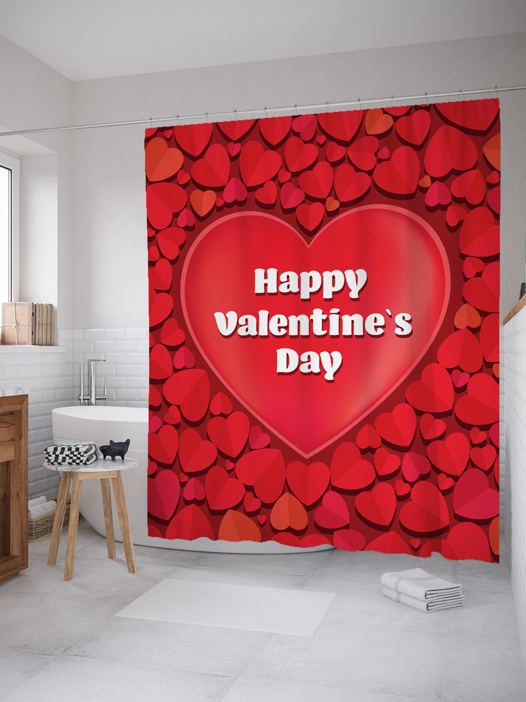 

Штора для ванной занавеска в ванную JoyArty "Праздник любви" 180х200 с крючками, Красный, Праздник любви