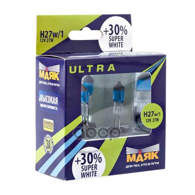 

Комплект галогенных ламп Н27 12V 27W PG13 Super White +30% ULTRA (к-т 2шт. в коробке)