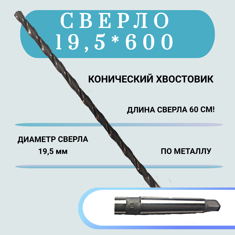 фото Сверло по металлу конический хвостовик hss 19,5*600(500), 1 шт nobrand