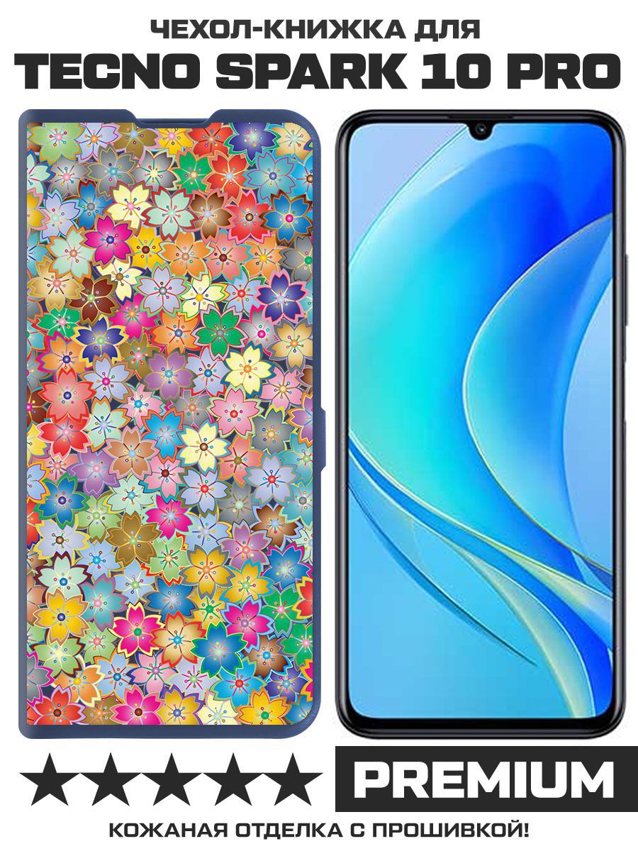 

Чехол-книжка Eco Book для Tecno Spark 10 Pro Цветочный паттерн 4 (синий)