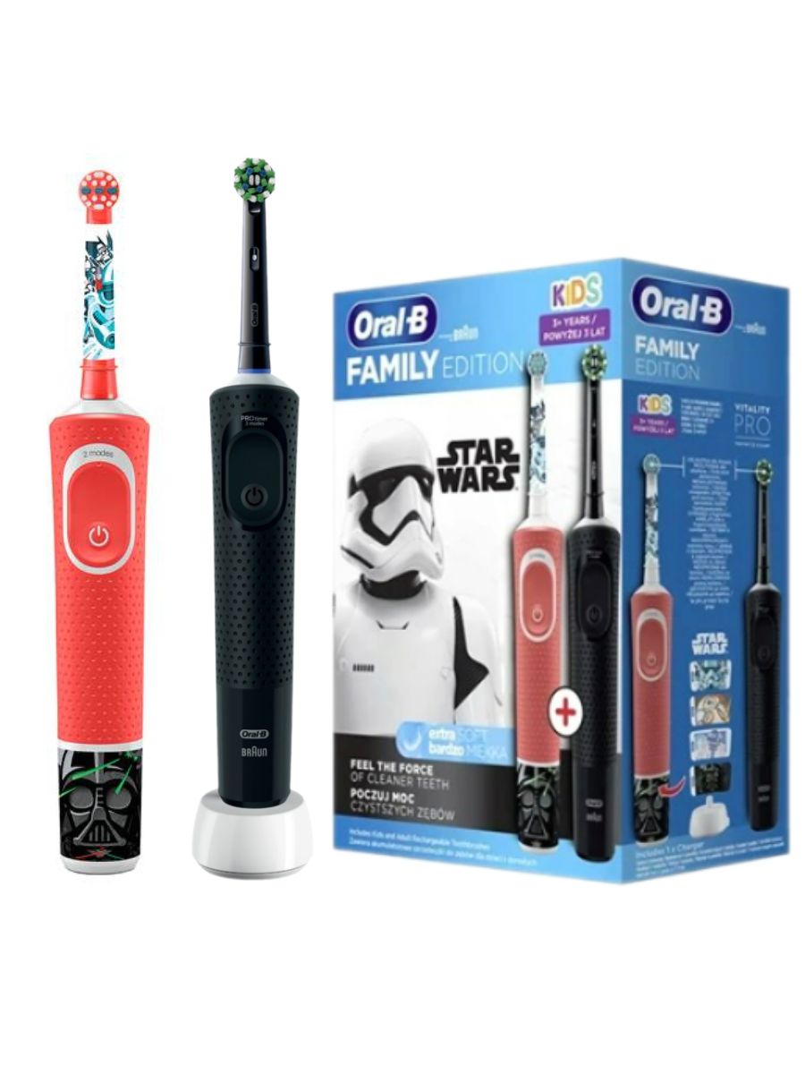 Электрическая зубная щетка Oral-B Vitality D100 PRO + Kids Star Wars Family Edition зубная щетка электрическая braun oral b vitality starter pack d12 523 1