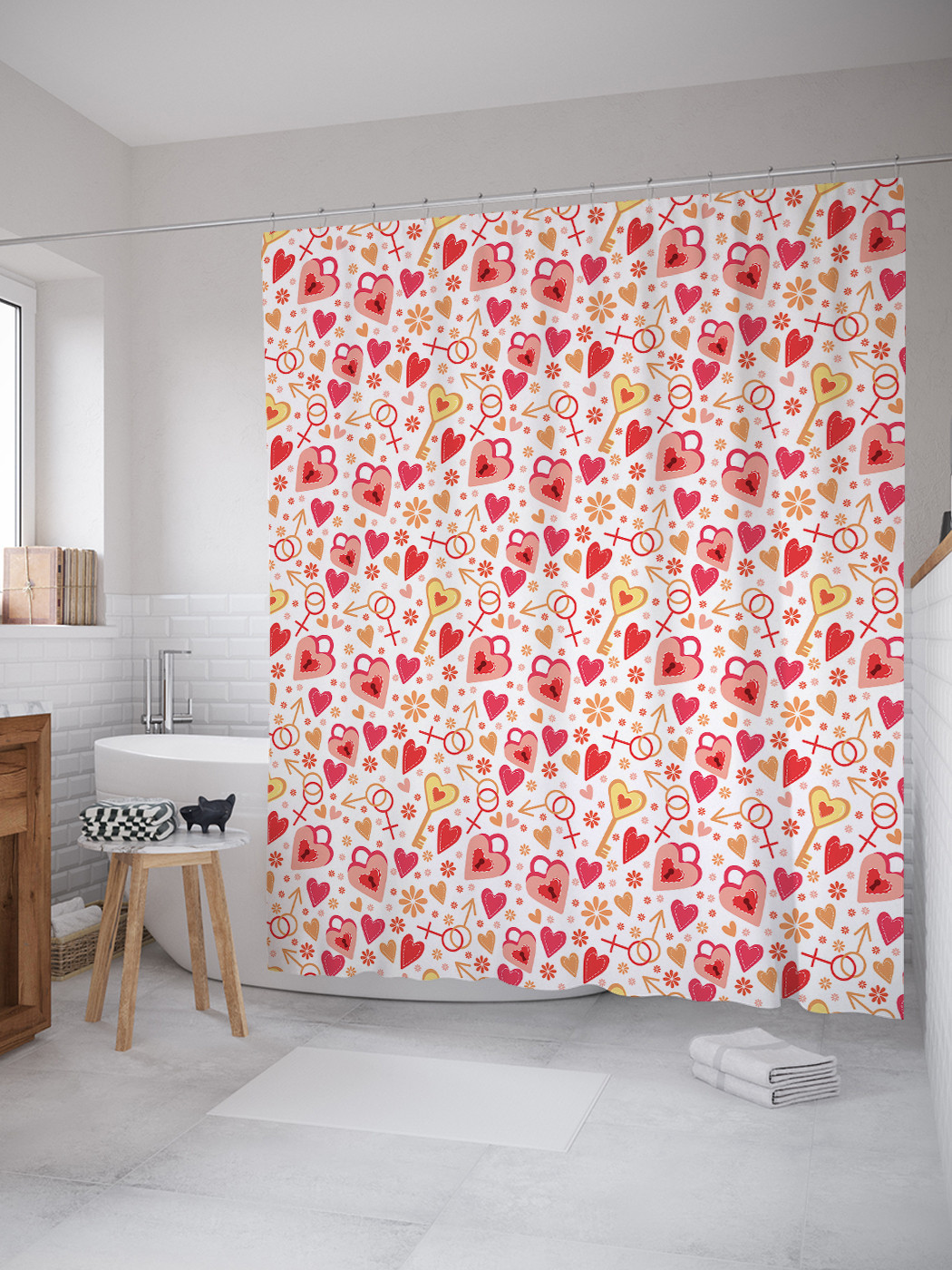 

Штора для ванной занавеска в ванную JoyArty "Ключ от сердца" 180х200 с крючками, Белый, Ключ от сердца