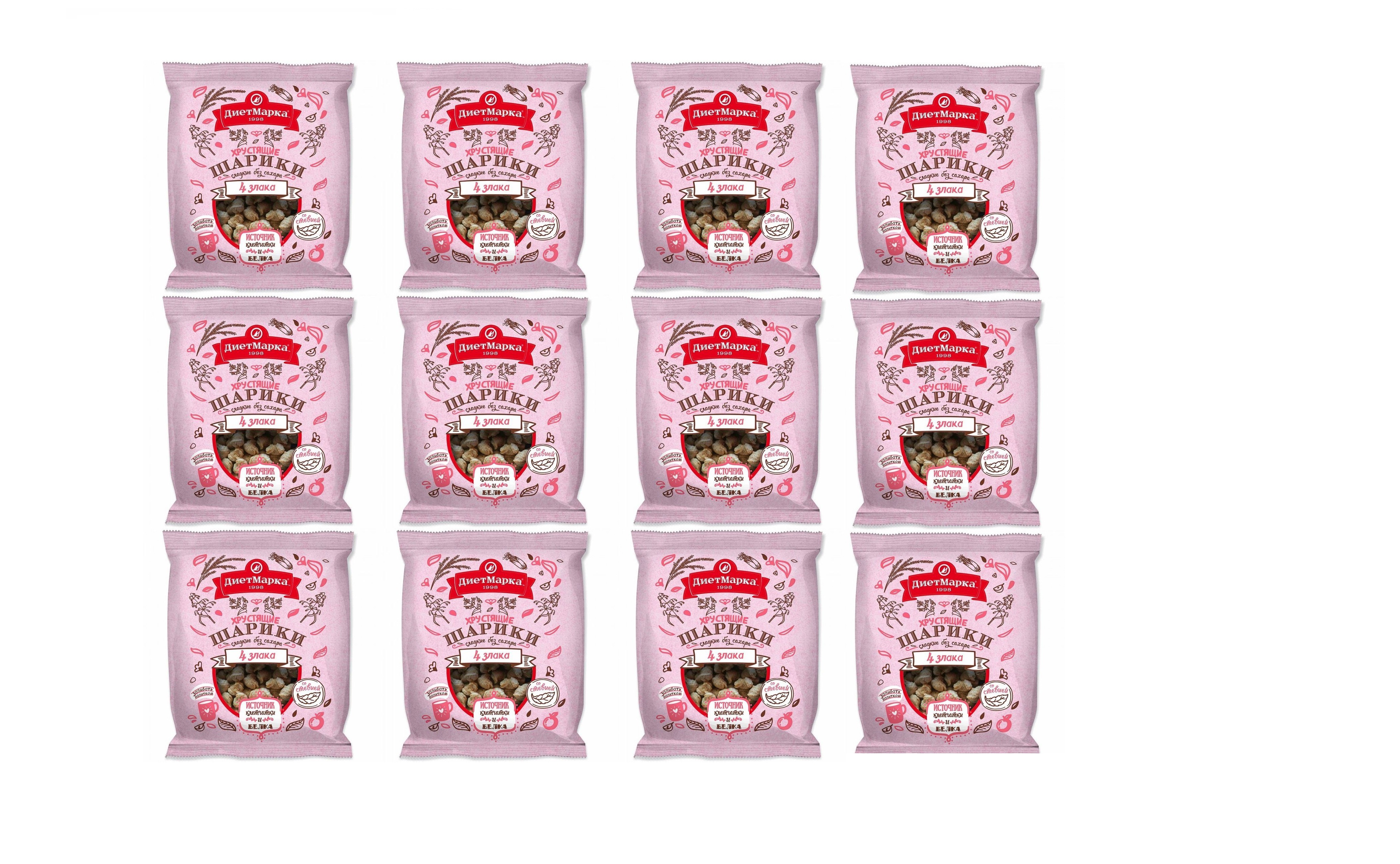 Шарики ДиетМарка хрустящие Хрусти на здоровье из 4 злаков и ягод, 12 шт по 75 г