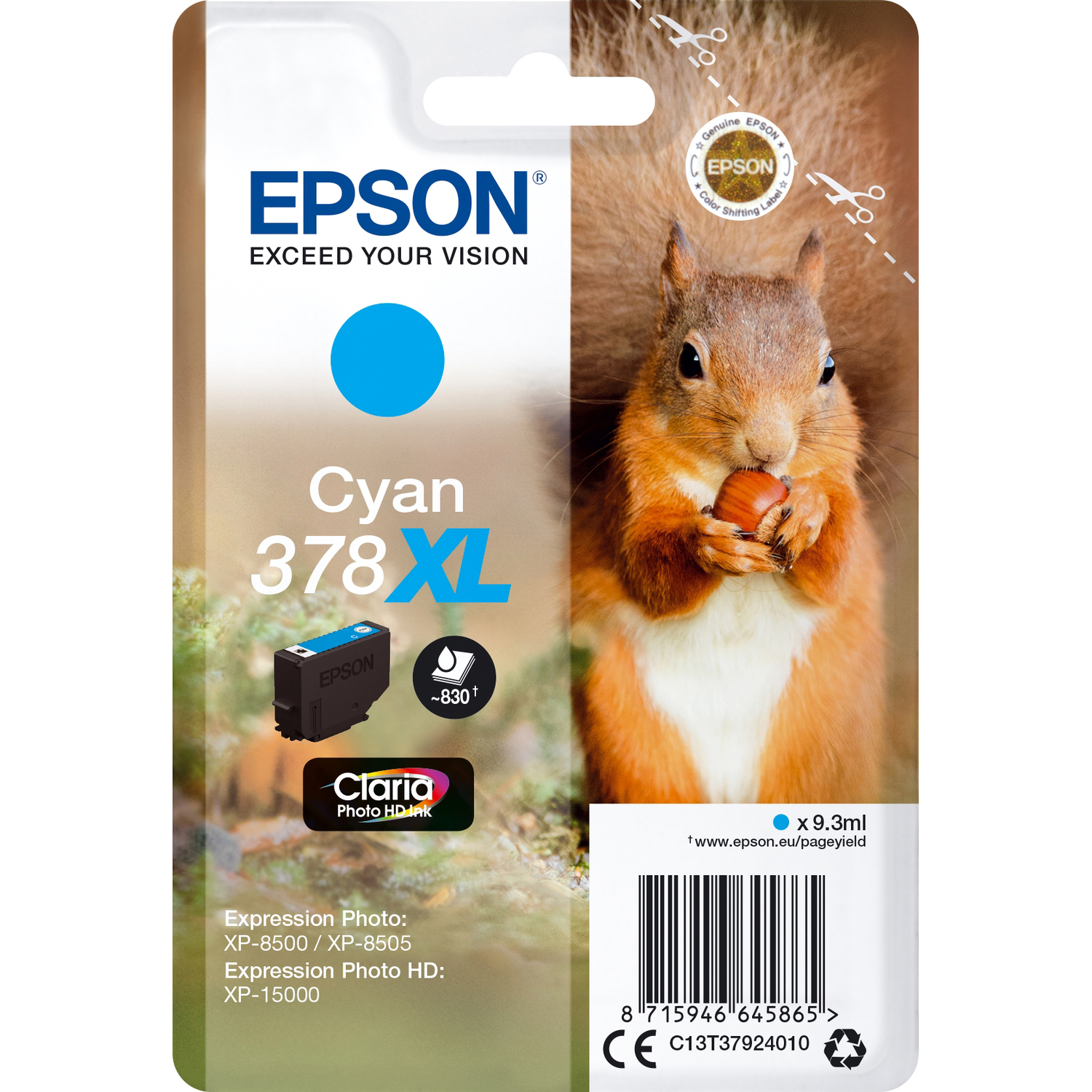 

Картридж для струйного принтера Epson 378XL C13T37924020 Blue, оригинальный, Голубой, 378XL