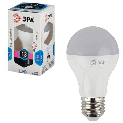

Лампа светодиодная ЭРА, 13 (110) Вт, цоколь E27, 30000 ч., LED smdA65-13W-840-E27