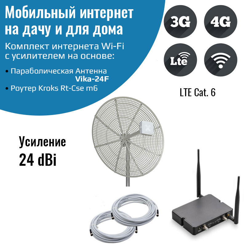 

Мобильный интернет на дачу 3G/4G/WI-FI – Kroks m6 с антенной Vika-24F