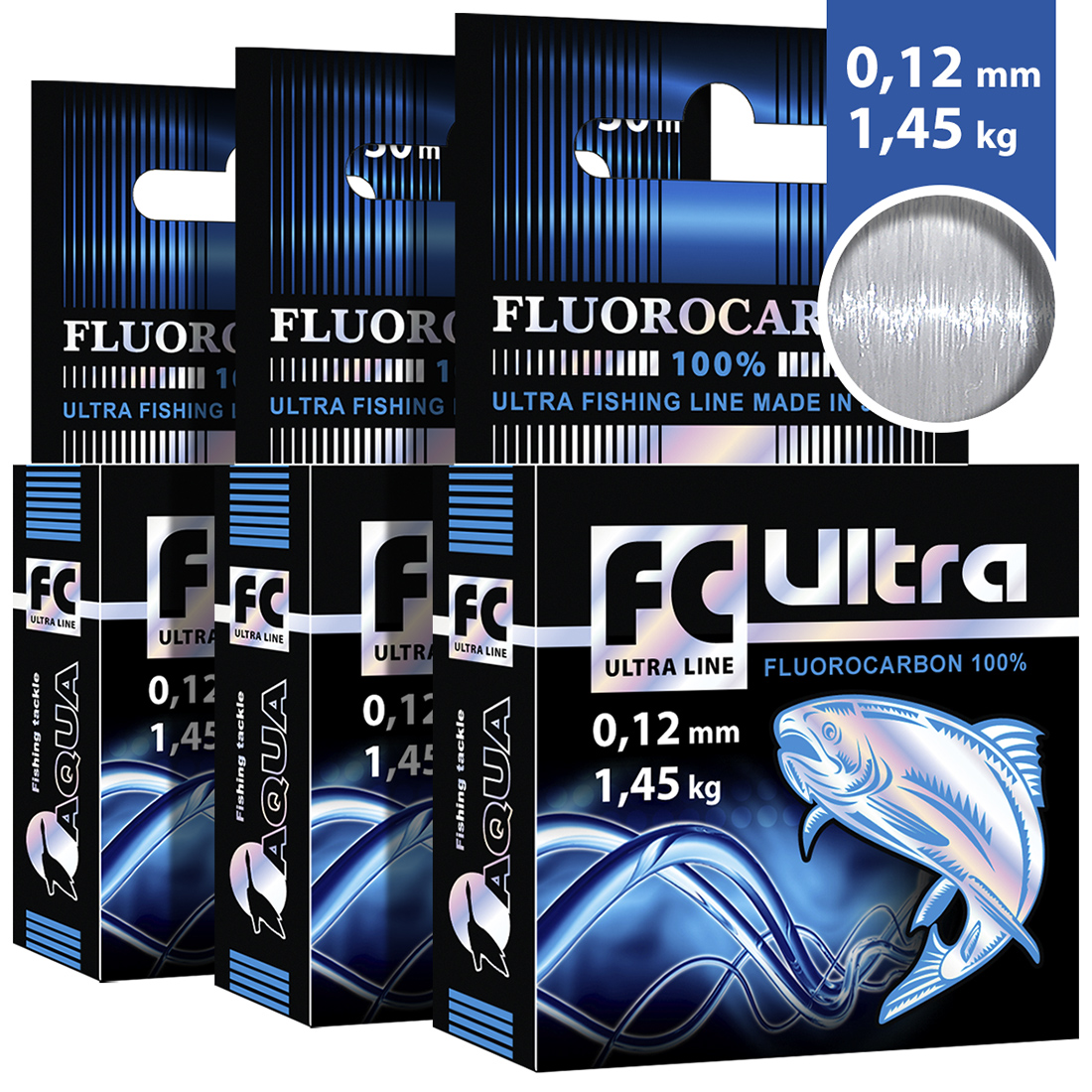 фото Леска aqua fc ultra fluorocarbon 100% 0,12mm 30m, (3 шт. комплект)