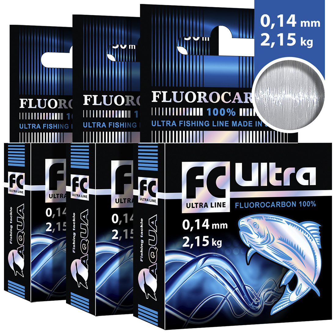 фото Леска aqua fc ultra fluorocarbon 100% 0,14mm 30m, (3 шт. комплект)