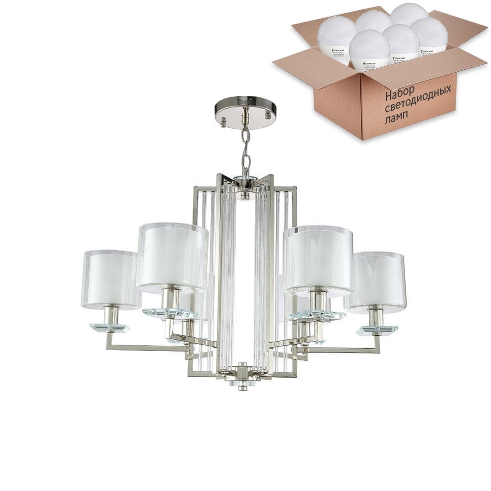 

Подвесная люстра Crystal Lux с лампочками NICOLAS SP-PL6 NICKEL/WHITE+Lamps E14 P45