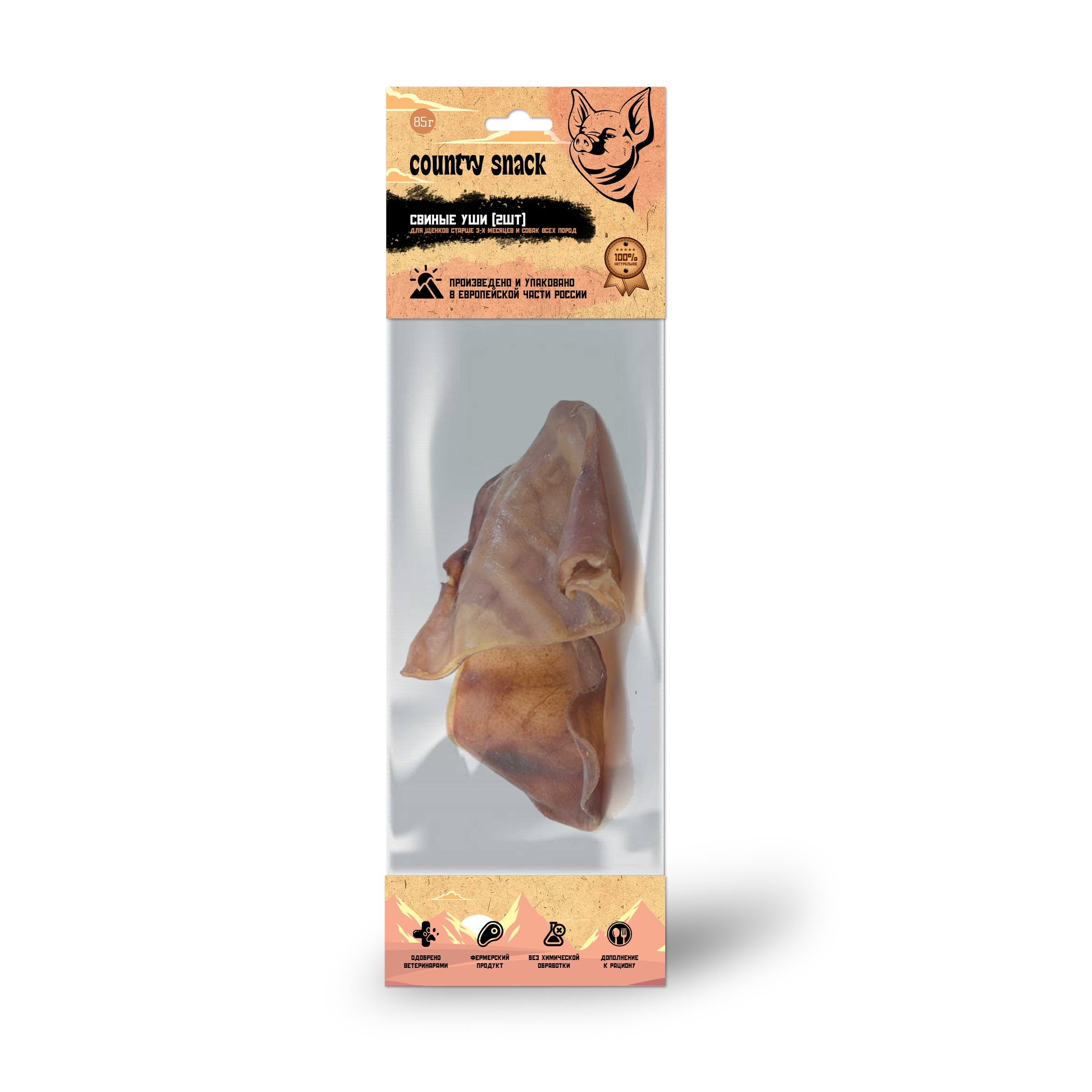 

Лакомство для собак Country snack Свиные уши, 2 шт, 60-150 г
