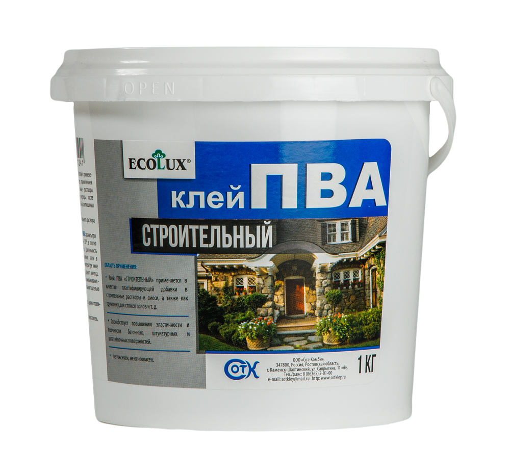 Клей ПВА ECOLUX строительный (1,0 кг)