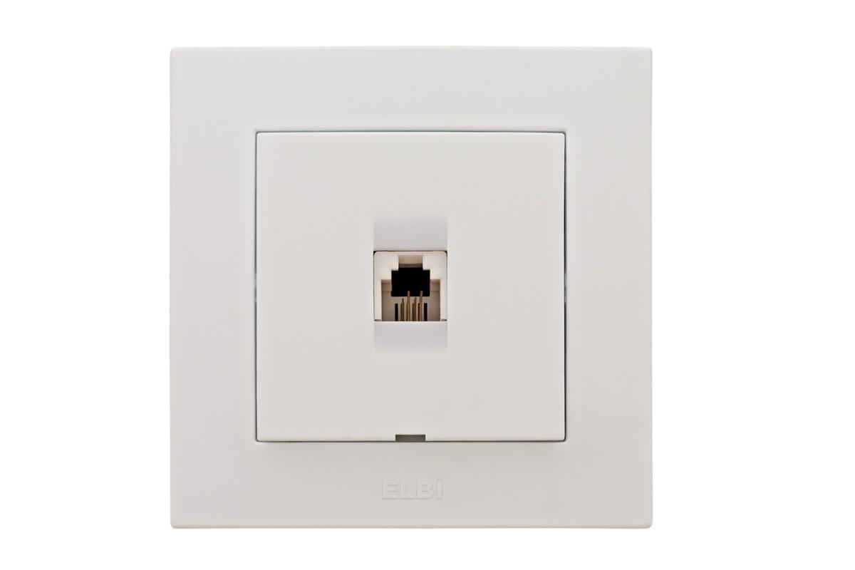 

Розетка внутренняя EL-Bi, 1*RJ-45 cat5Е, 1*телефонная 4 pin, c рамкой-вставкой, Silver