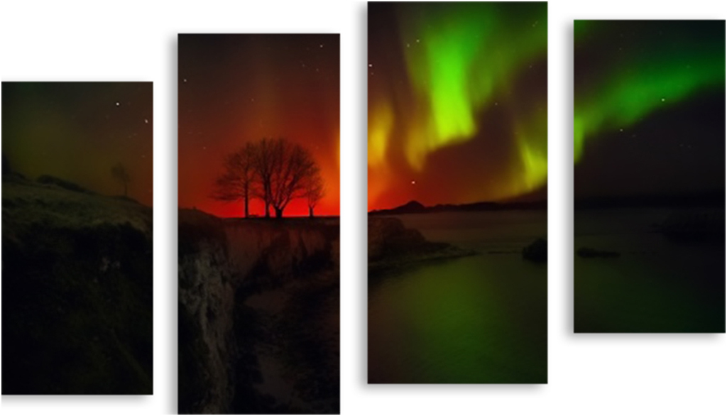 

Картина модульная на холсте Модулка Красно-зеленое сияние 170x109 см, 2438