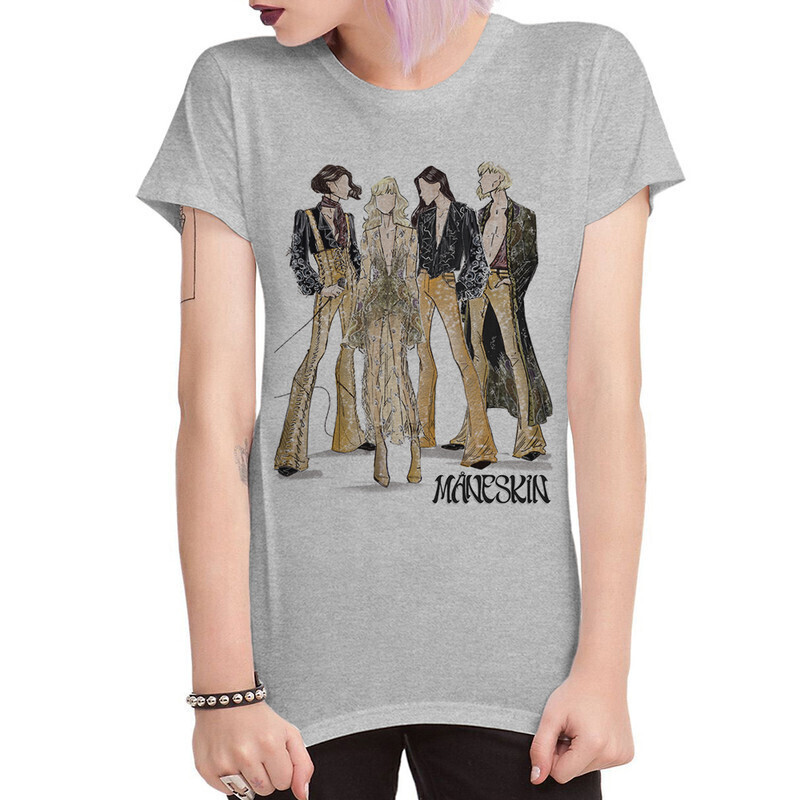 

Футболка женская Dream Shirts Maneskin Женская MAN-7894521 серая S, Maneskin Женская MAN-7894521