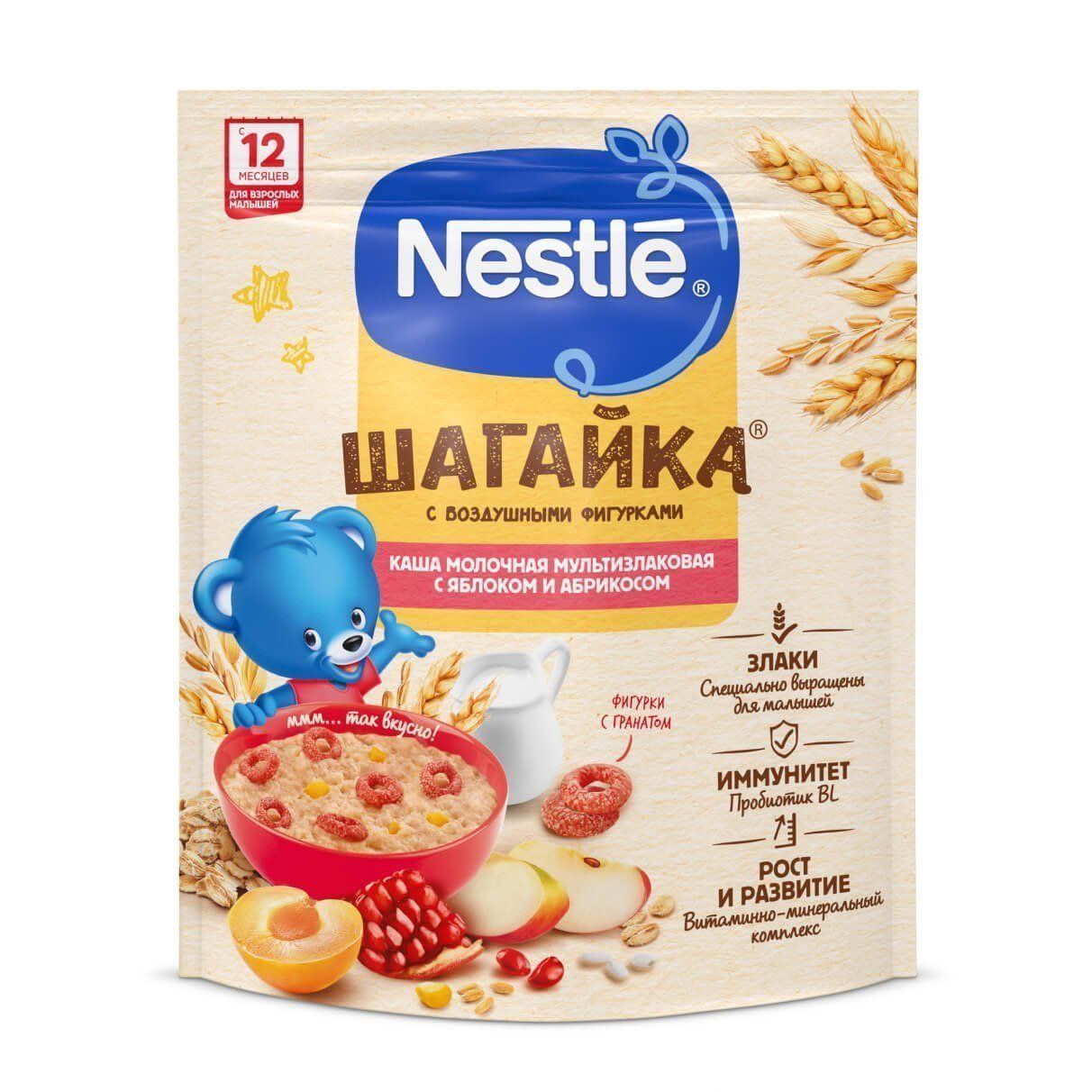 Каша NESTLE ШАГАЙКА мультизлаковая с яблоком и абрикосом 190г шагайка romana дмф мк 01 37 01