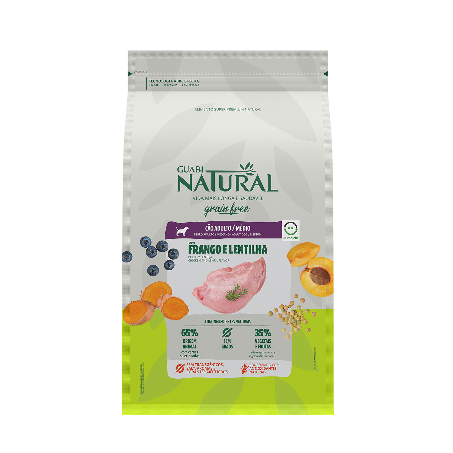 Сухой корм для собак Guabi Natural, для средних пород, цыпленок, чечевица, 2,5 кг