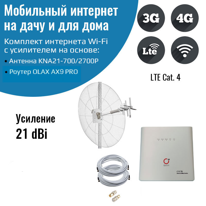 

Мобильный интернет на дачу 3G/4G/WI-FI – OLAX AX9 PRO с антенной KNA21-700/2700P