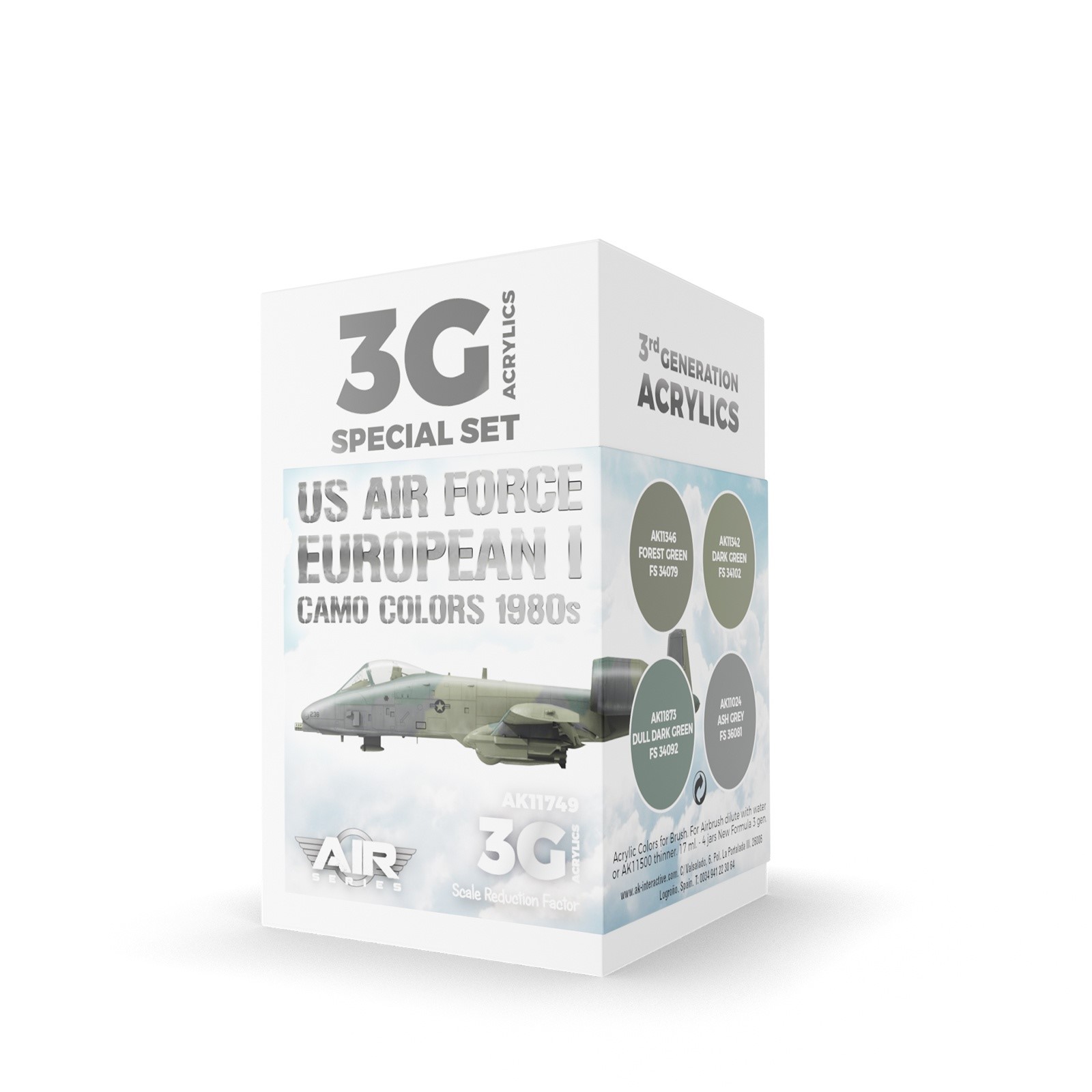 

AK11749 Набор красок US Air Force European I Camo Colors 1980s SET 3G, Серый;зеленый