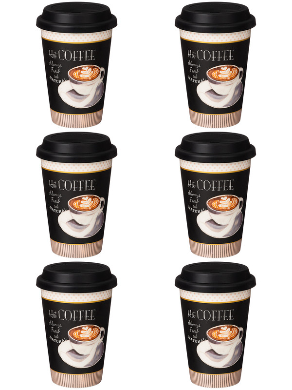 

Набор кружек 12 шт Lefard Coffemania с силиконовой крышкой 390 мл 260-652, Черный