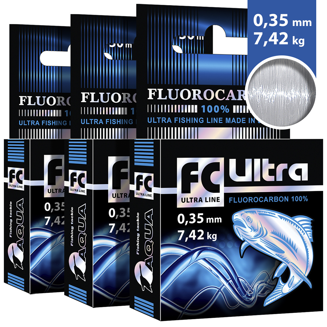 фото Леска aqua fc ultra fluorocarbon 100% 0,35mm 30m, (3 шт. комплект)