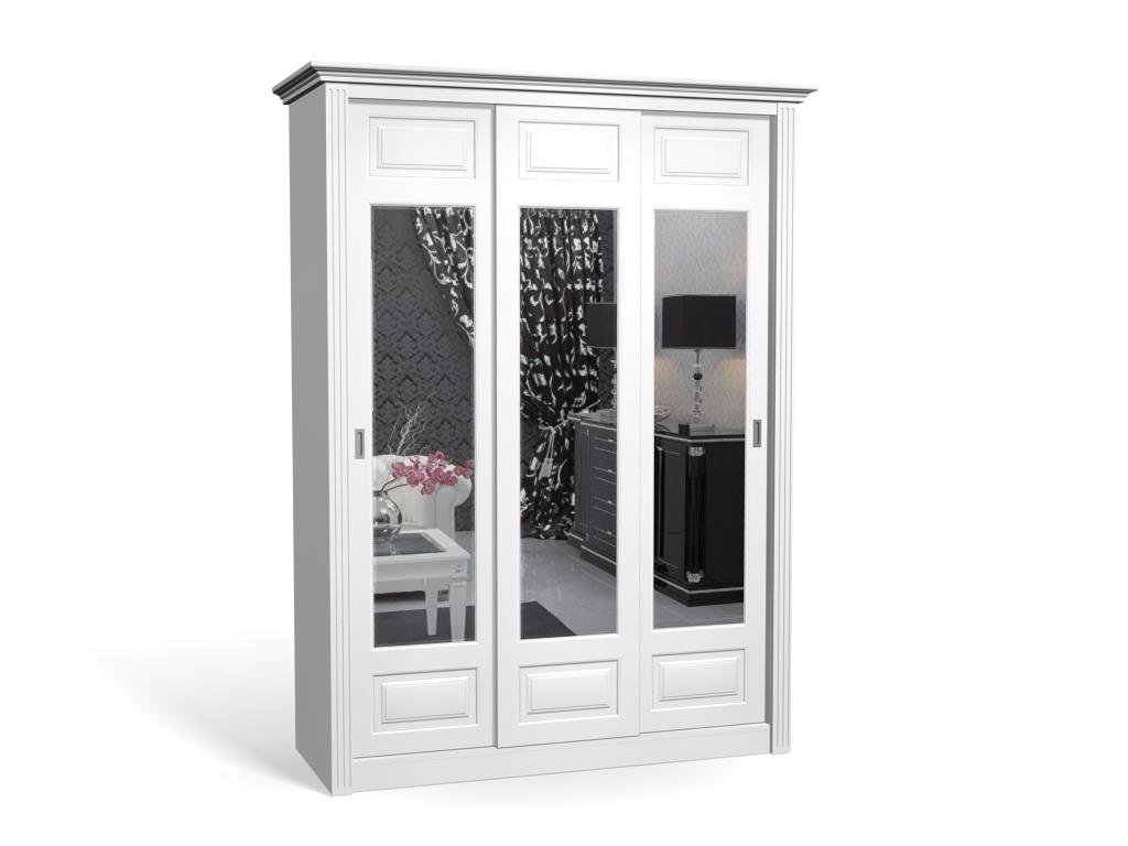 

Шкаф-купе Классика-3 МДФ для одежды с зеркалом трёхдверный 160x220x70 Мегамебель, Белый, Классика-3