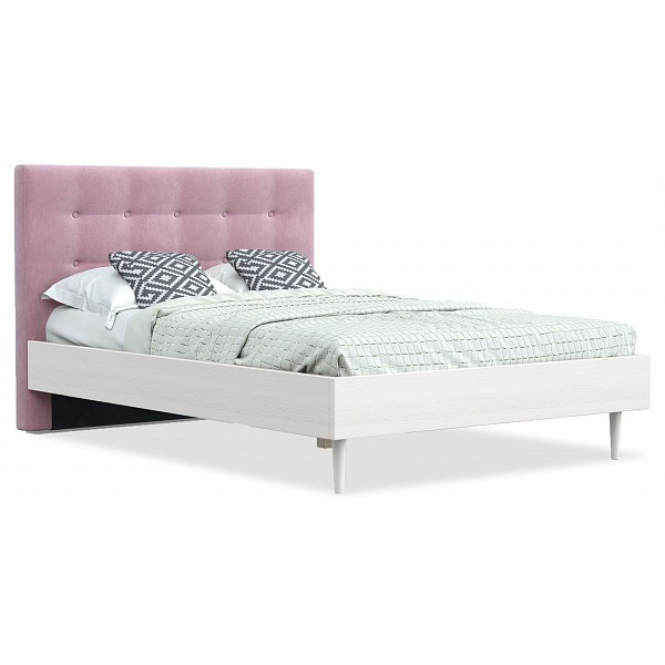 Кровать полутораспальная ARSKO Альмена 120х200, дуб беленый/розовый Frida 18
