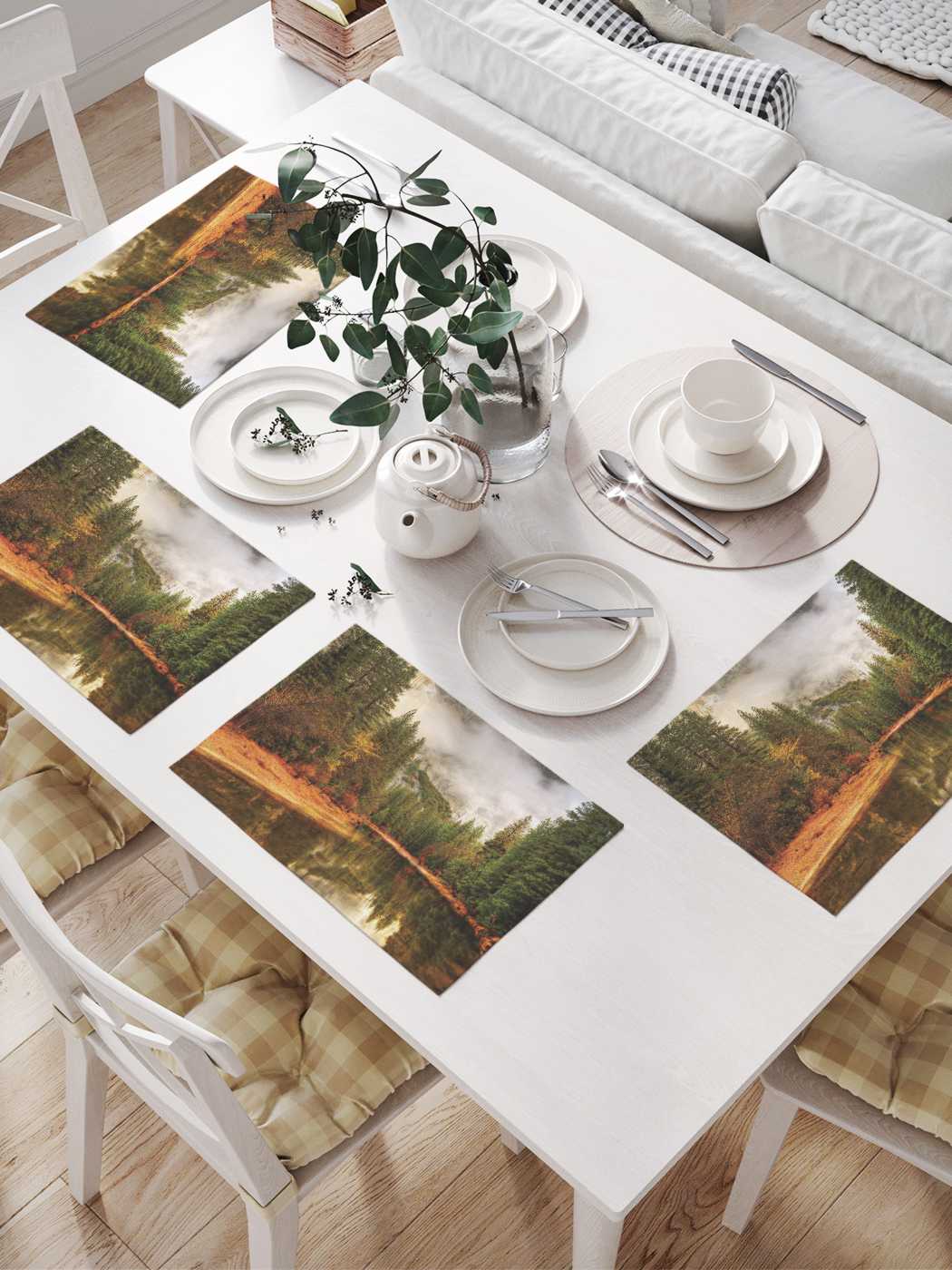 

Комплект салфеток JoyArty "Лесная дымка" для сервировки стола (32х46 см, 4 шт.), Зеленый