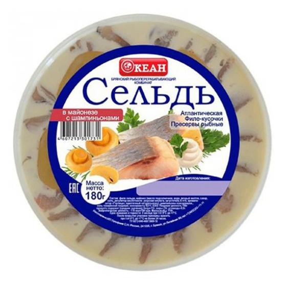 

Сельдь Океан атлантическая в майонезе с шампиньонами филе кусочки 300 г