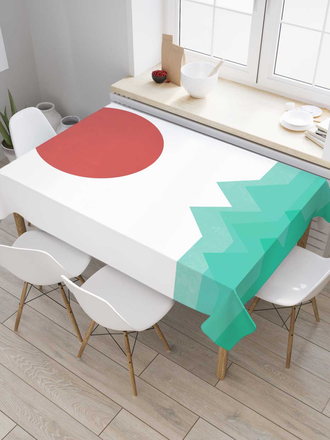 фото Скатерть прямоугольная joyarty "красное солнце" из сатена, 180x145 см