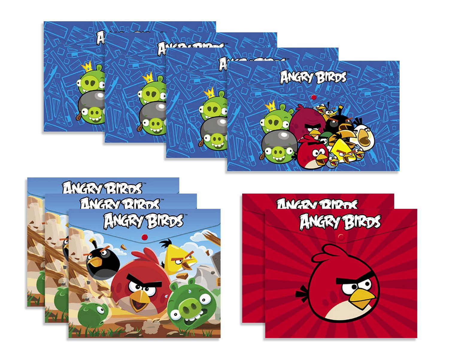 Папка Hatber Angry Birds, набор пластиковых разноцветных конвертов на кнопке А5ф - 9 шт