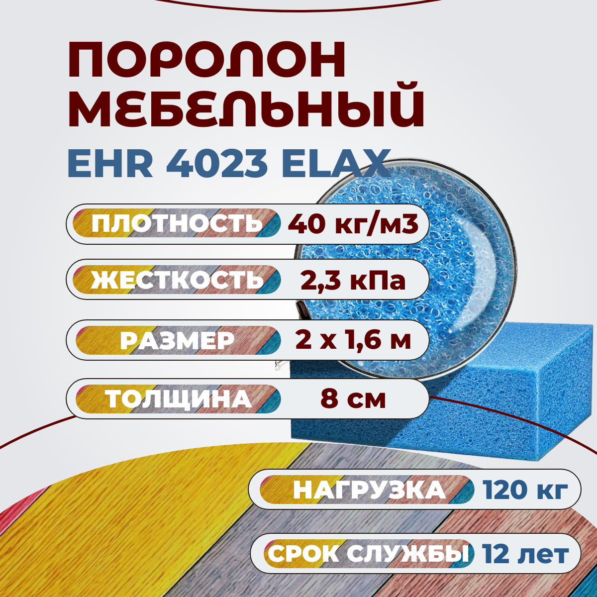 

Поролон мебельный Эгида EHR 4023 2000x1600x80 мм, Синий, EHR4023