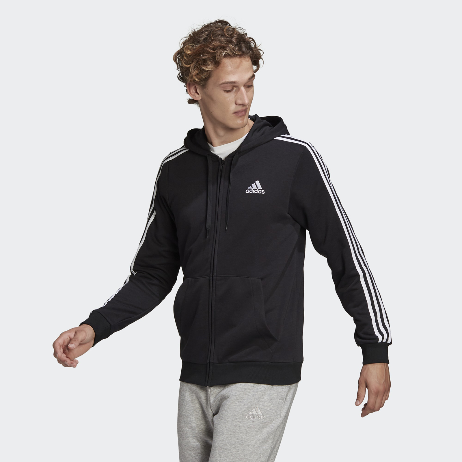 фото Толстовка мужская adidas essentials 3-stripes hooded черная 2xl