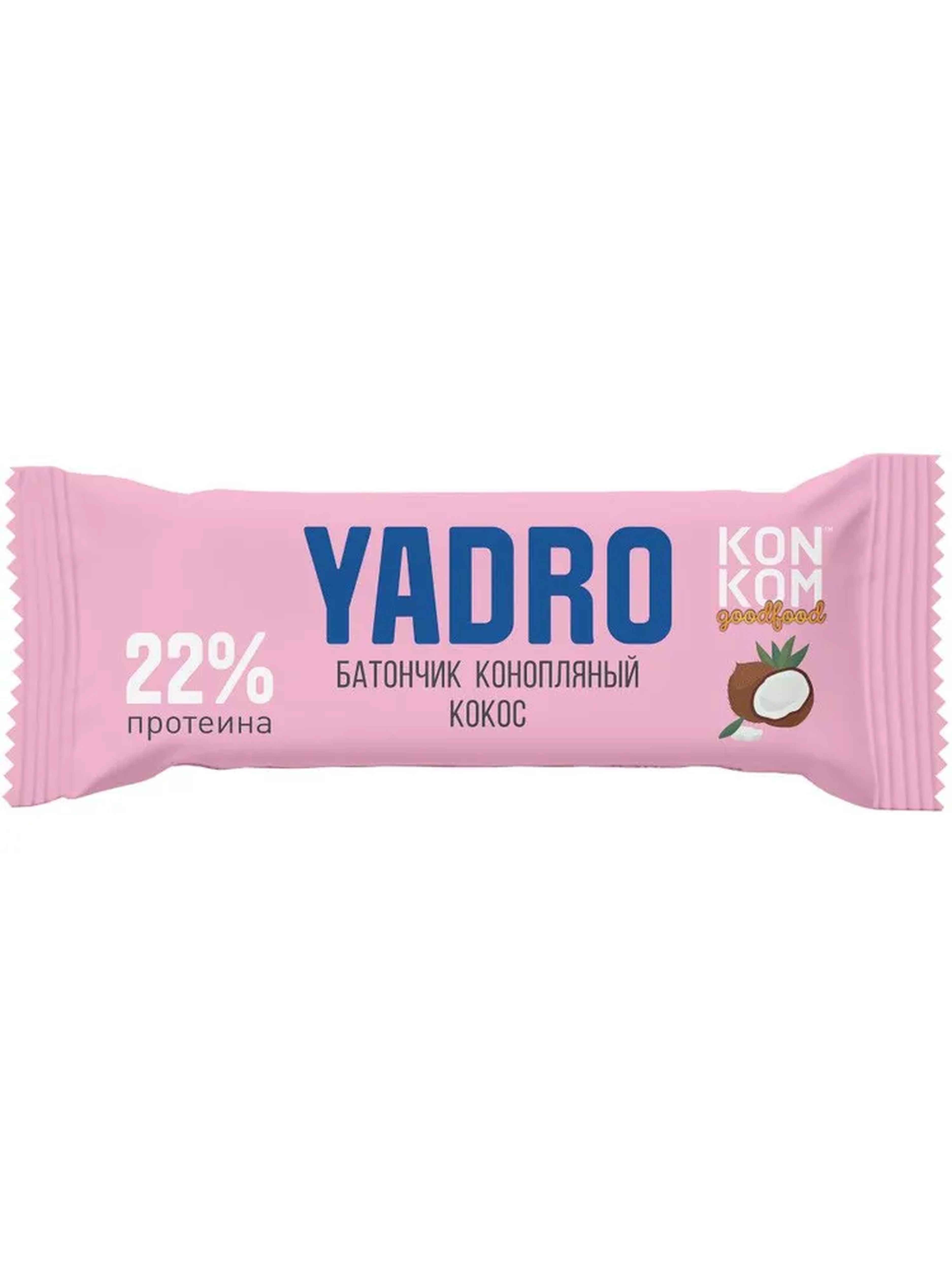 

Батончик из ядер семян конопли Konkom Yadro Energy с кокосом 47 г, Батончик из ядер семян конопли YADRO Energy, КОКОС, 47 гр.