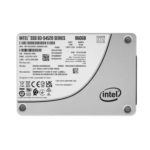 

SSD накопитель Intel 2.5" 960 ГБ (SSDSC2KB960GZ01 99A0AF), D3-S4520