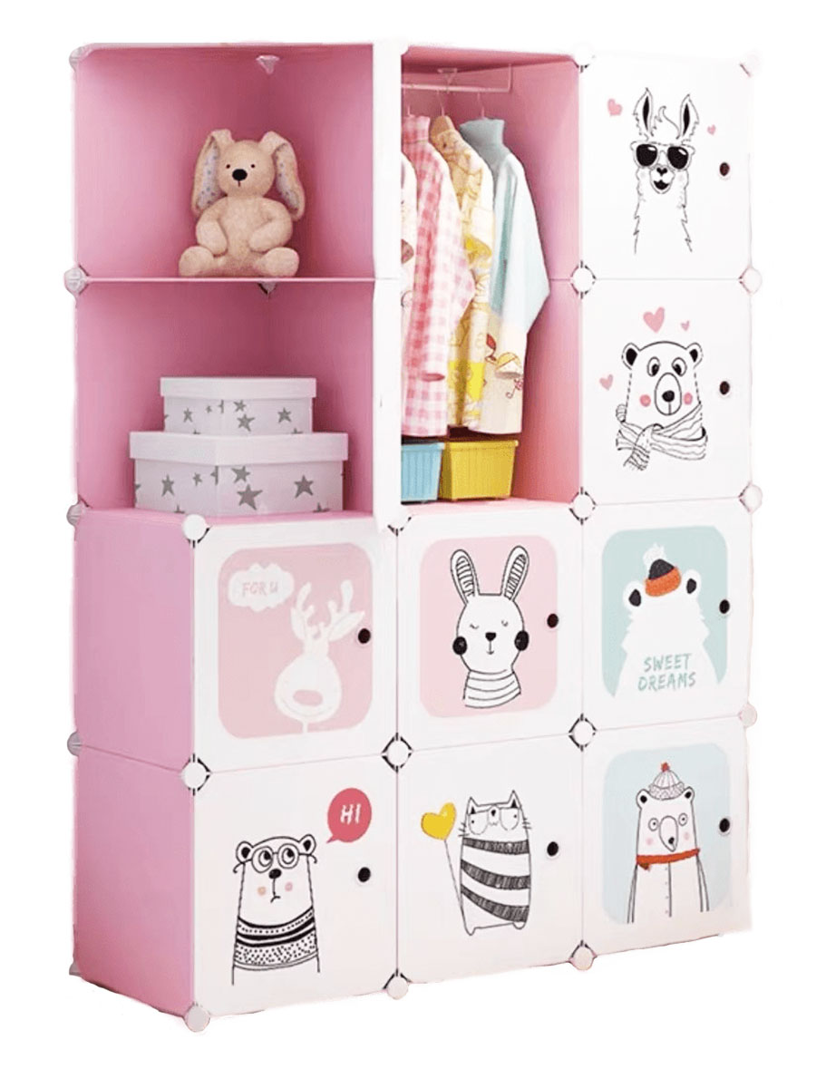 фото Модульный шкаф стеллаж для хранения детских вещей (розовый, 111х37х147 см) starfriend