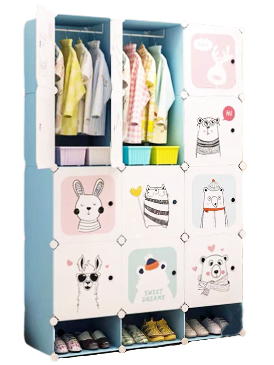 фото Модульный шкаф стеллаж для хранения детских вещей (голубой, 111х47х165 см) starfriend