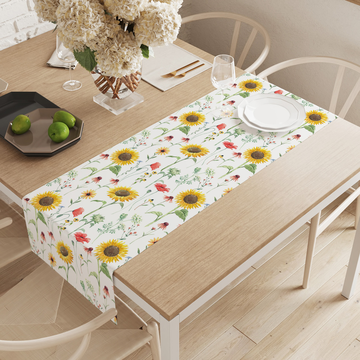 

Дорожка водоотталкивающая на стол JoyArty Подсолнухи и маки ptt_422949 145х40см белый, Подсолнухи и маки