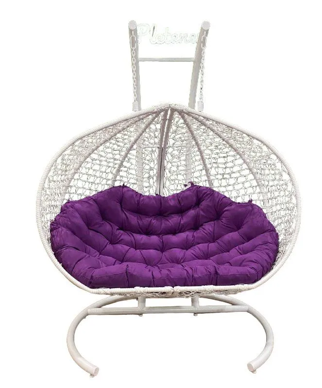 Подвесное кресло Pletenev Двухместное Белый подушка Фиолетовая