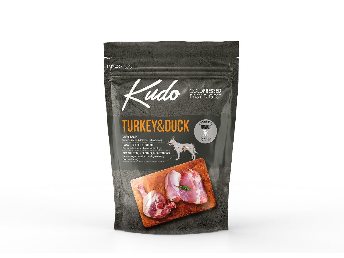 

Сухой корм для щенков средних и крупных пород KUDO, индейка, утка, 3кг