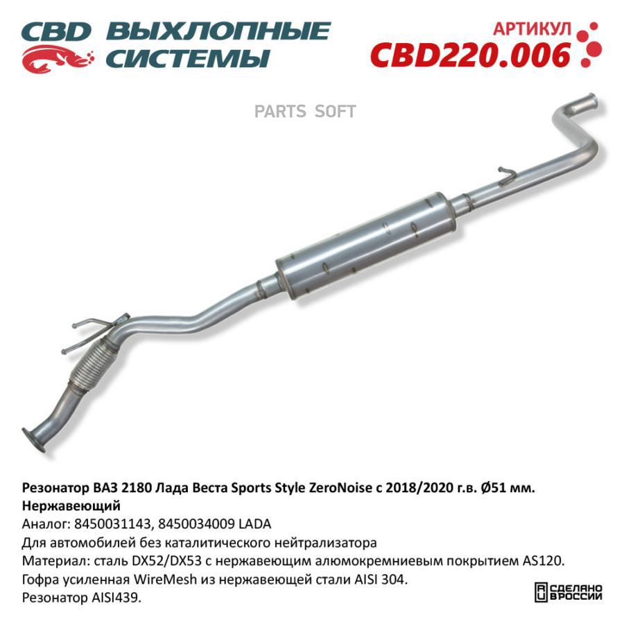 

Резонатор ВАЗ 2180 Лада Веста Sports Style-ZeroNoi CBD CBD220.006