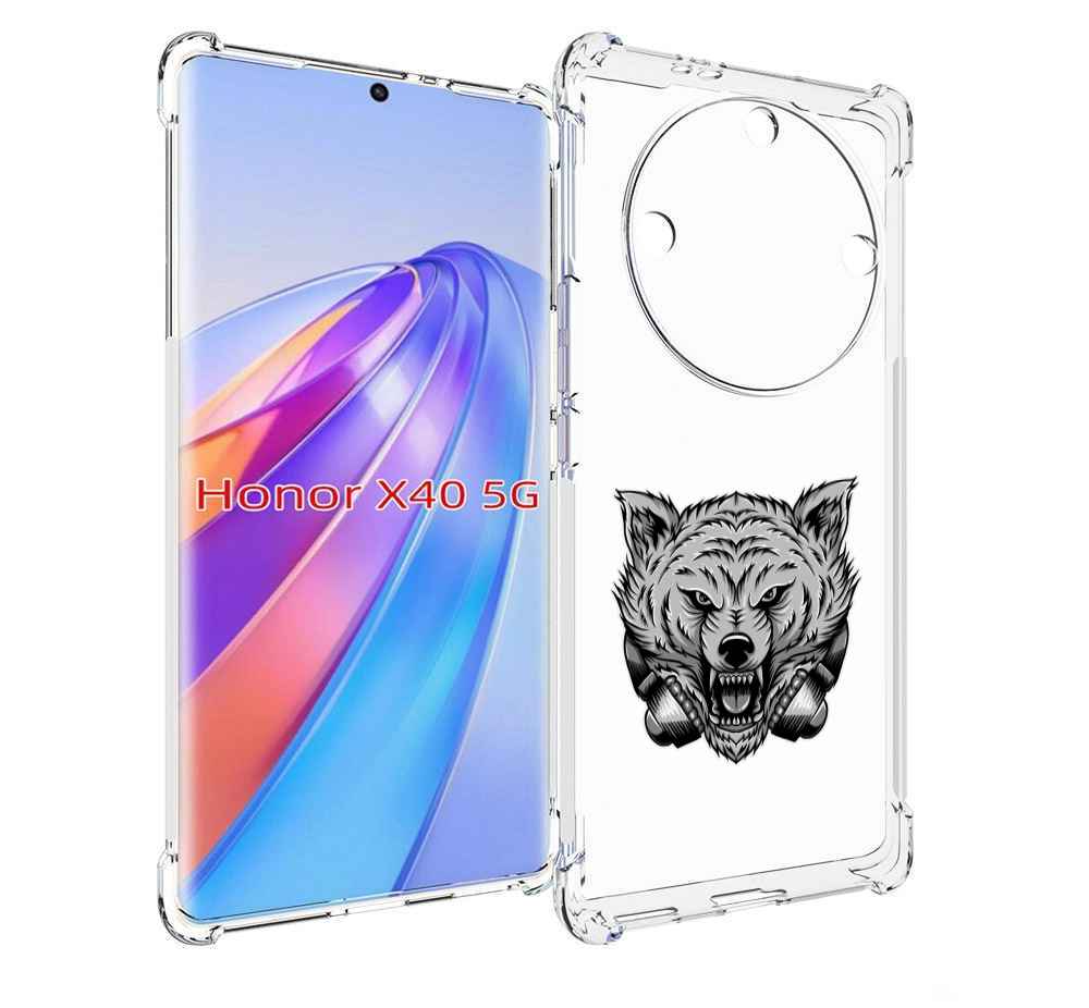 

Чехол MyPads Волк-в-наушниках мужской для Honor X40, Прозрачный, Tocco