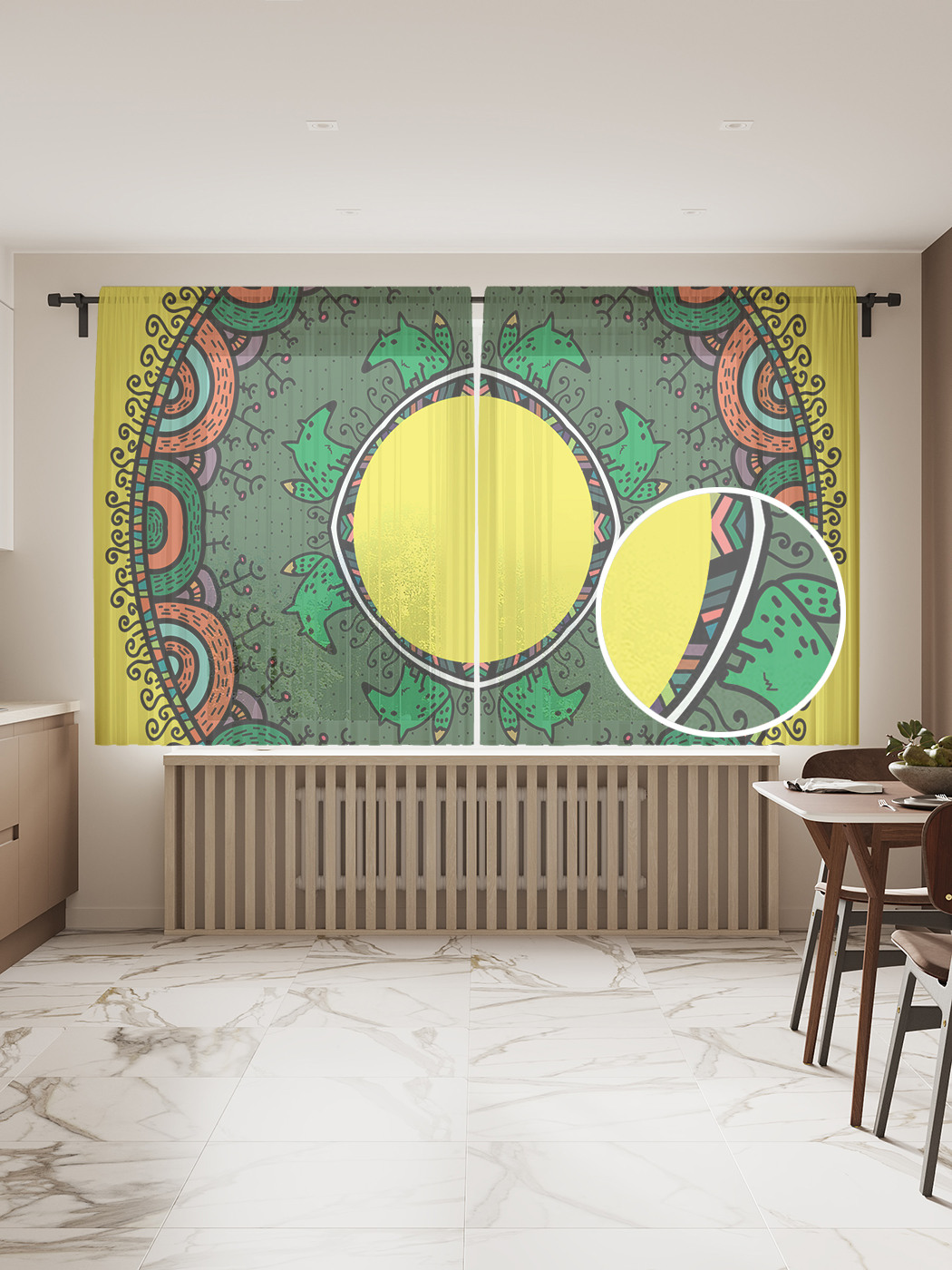 

Фототюль JoyArty "Орнаменты наив", 145x180 см (2 полотна со шторной лентой + 50 крючков), Орнаменты наив